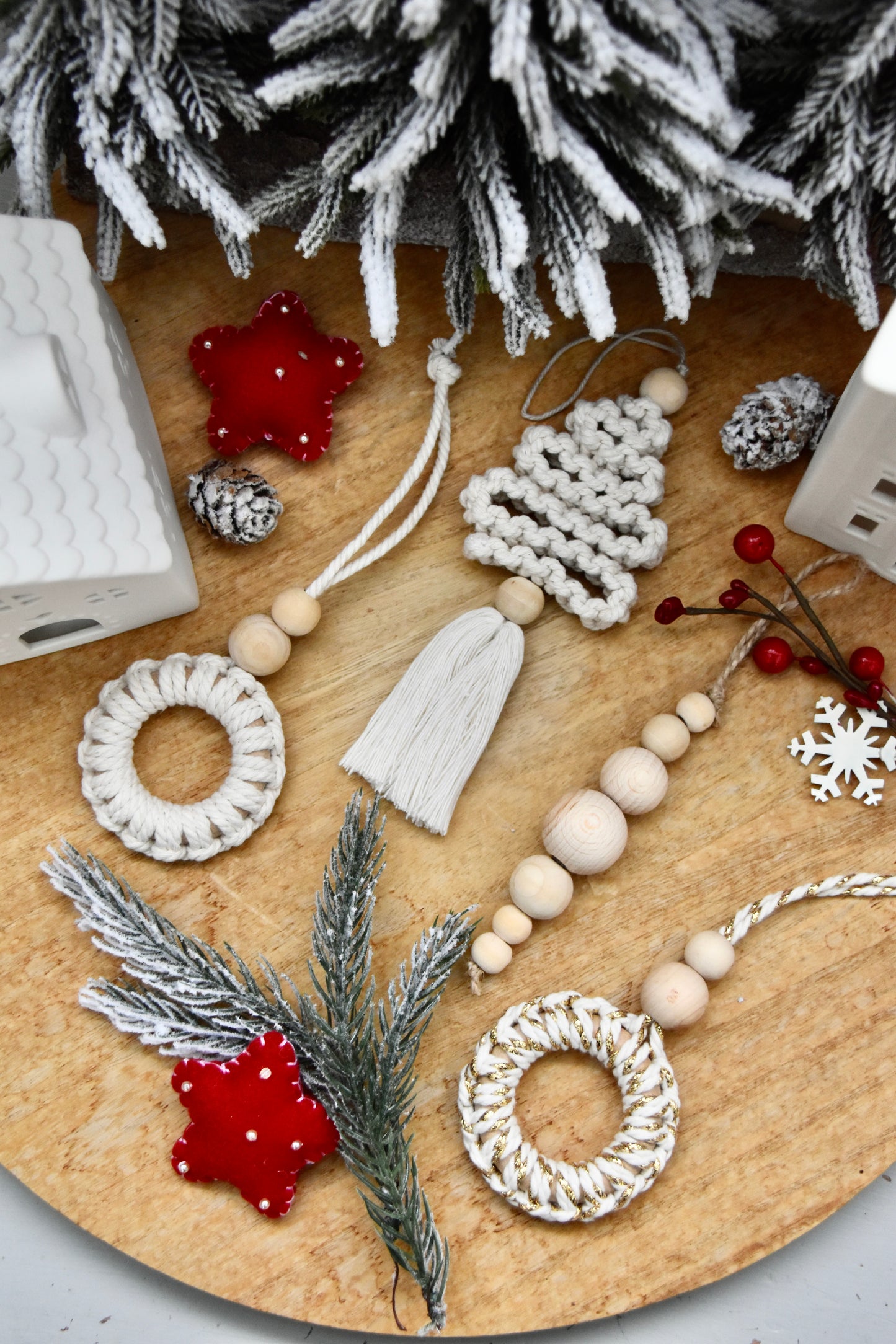 Décorations de Noël en macramé et bois (Lot de 4)