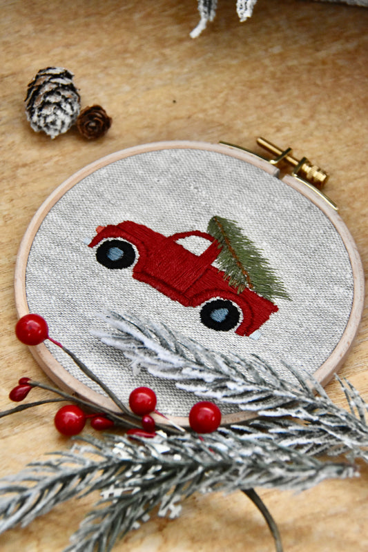 Tambour décoratif brodé à la main Pick up vintage de Noël