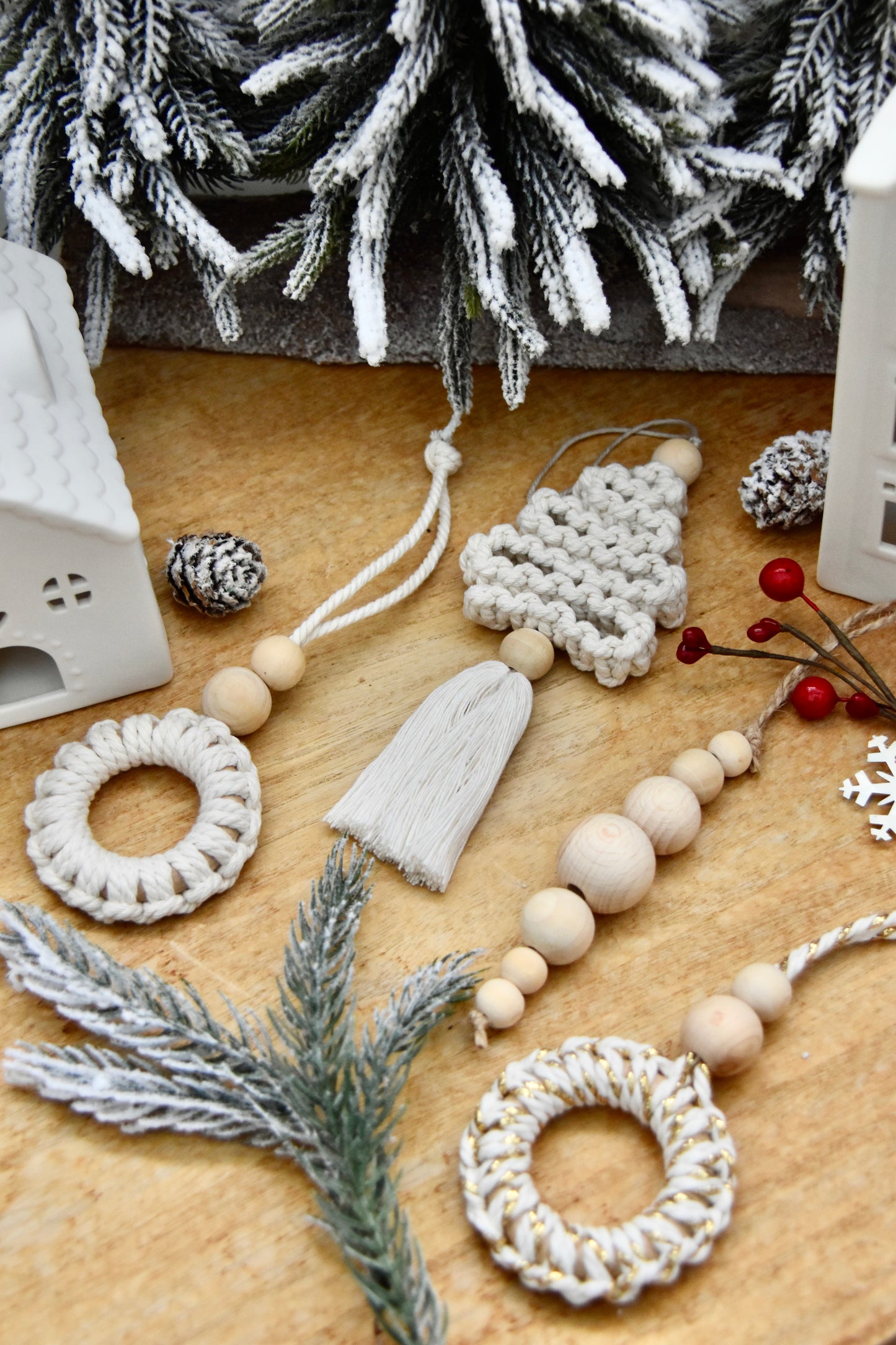 Décorations de Noël en macramé et bois (Lot de 4)